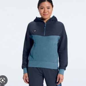 Hoka One One Medium Wool 1/4 Zip Hoodie Pullover Navy Blue Outdoor Hike